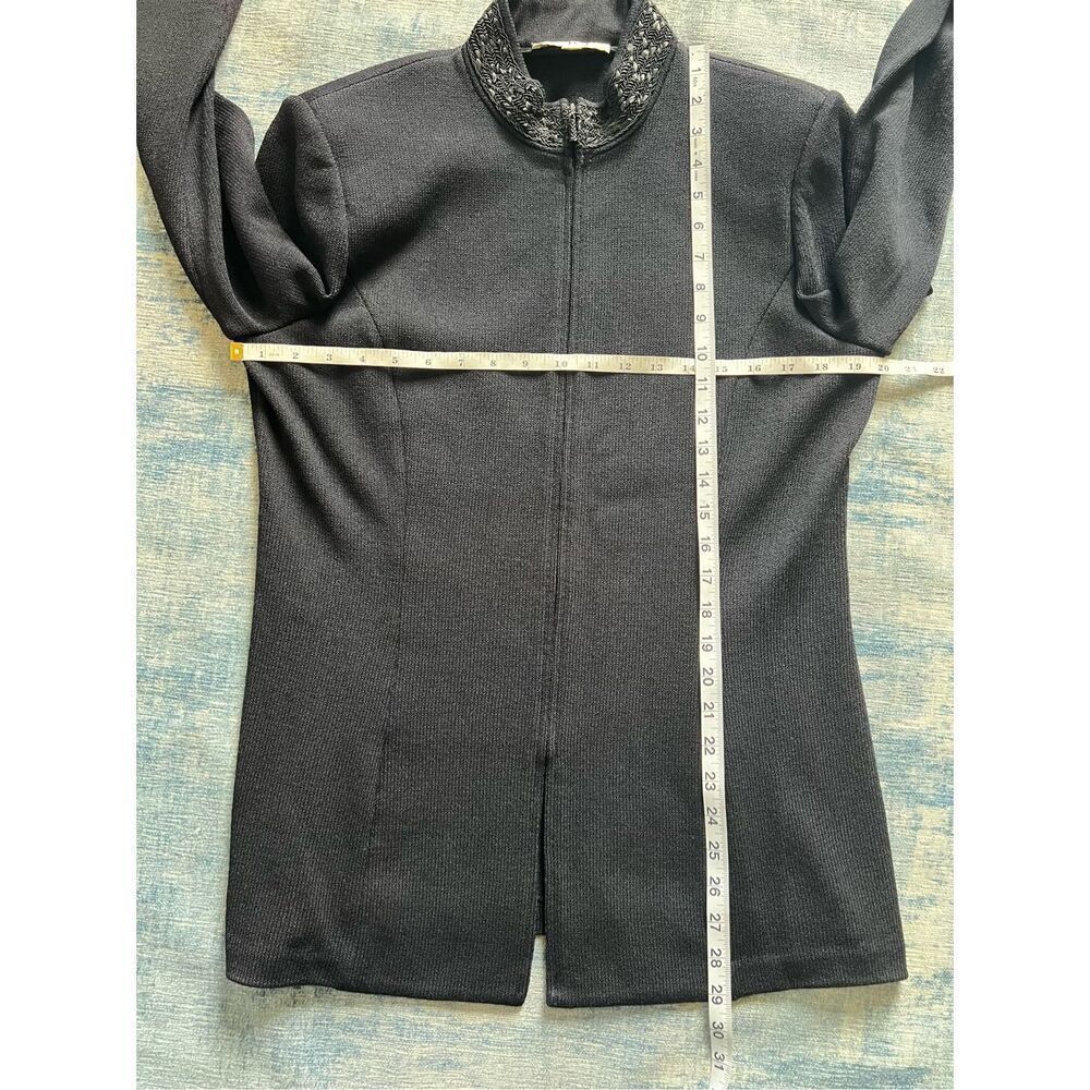 Vintage St John Black Santana Knit Zip Front High Braid Collar Blazer Women's 12 - Picture 7 of 10